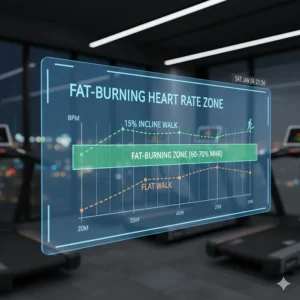 A graph showing how a 15% incline helps stay in the fat-burning heart rate zone without running.