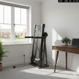 A compact folding treadmill with 15% incline capability suitable for a typical UK spare room or flat.