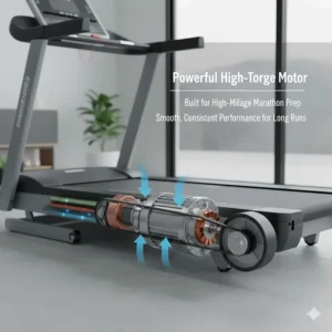 An internal view of a powerful motorised treadmill built for high-mileage marathon prep.