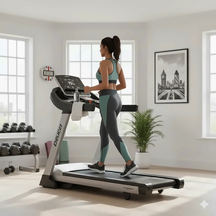 A person using a treadmill with a 15% incline for weight loss in a bright home gym. treadmill with 15% incline for weight loss