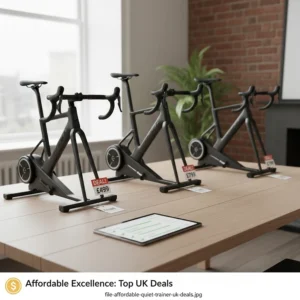 A selection of the best value quiet direct drive trainers with price tags in pounds sterling for UK cyclists on a budget.
