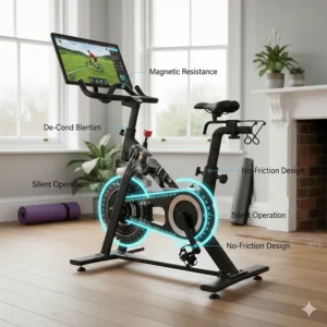 Internal view of a silent magnetic resistance system on an affordable indoor cycle suitable for UK flats.