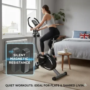 Graphic of silent magnetic resistance technology, ideal for quiet workouts in a shared flat or terraced house.