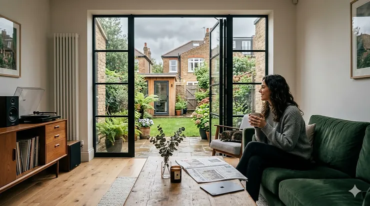 A high-quality 2 in 1 cross trainer and exercise bike positioned in a bright UK conservatory, highlighting its dual-function design for home fitness. 2 in 1 cross trainer and exercise bike