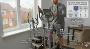 A comparison chart showing features of the best value cross trainers in the UK for under £300.