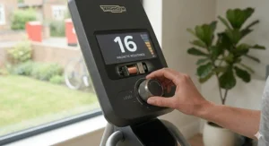 Detail shot of the electronic magnetic resistance controls for smooth intensity changes during a workout.