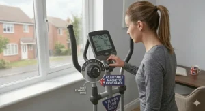 Detail of the adjustable magnetic resistance dial on a budget-friendly cross trainer.