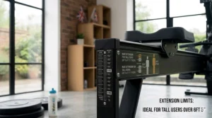 A height comparison chart showing the fit for a user over 6ft 5 on a standard vs. extended air rower.