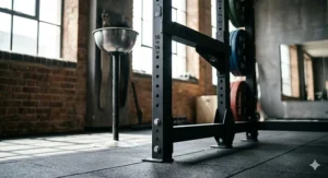 Close-up illustration of the 11-gauge steel uprights on a commercial grade power rack for superior durability and long-term use.