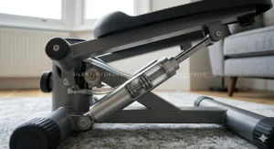 Detailed close-up of the silent hydraulic drive system on a twist stepper designed for quiet apartment exercise.