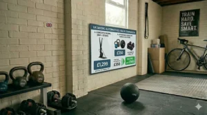 A comparison graphic showing the significant cost savings of buying budget cardio equipment versus a premium SkiErg in the UK.