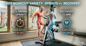 Graphic depicting the difference between climbing sprints and steady-state recovery intervals.