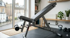Close-up of the multi-angle backrest adjustment on a home ab bench.