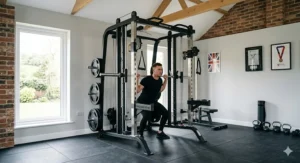 Heavy-duty steel power rack frame showing structural build quality