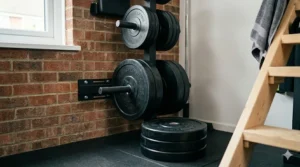 A person performing a standing landmine press to build shoulder stability and upper body strength.