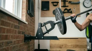 An athlete demonstrating landmine rotations to improve core power and oblique strength.