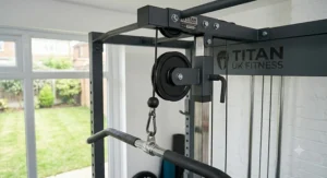 Durable seated lat pulldown equipment suitable for a home gym environment.