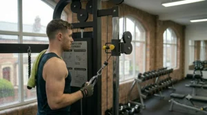 Comparison graphic highlighting the benefits of cable crossover machines versus free-weight bench press.