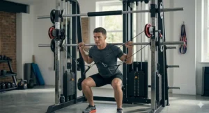 Showing a full-body training session using both the bar and cable functions.