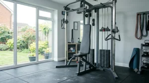 A complete home gym setup featuring a professional dual-stack machine.