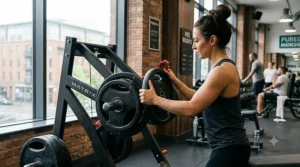 Loading weight plates onto a plate-loaded seated row machine securely