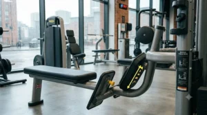 Adjusting the seat height and footplates on a seated cable row machine for proper form and stability.