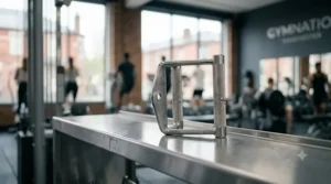 A photorealistic, wide-angle 4K photograph capturing the 'Gymnation Manchester' facility on a different day, with the same diverse members, but with a new central female athlete performing a full-body seated cable row using a close-grip handle.