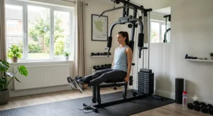A compact multi gym designed for small spaces, demonstrating efficient floor plan usage in a UK flat.