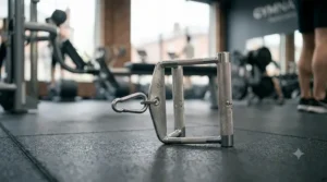 A dynamic 4K photorealistic photograph capturing a new central male athlete, of a larger build and with different gear, performing a wide-grip lat pulldown on a plate-loaded pulldown machine, but using a heavy-duty wide-grip neutral pulldown attachment, in the same 'Gymnation Manchester' environment.