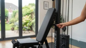 Athlete performing chest press on an adjustable Bio Force style gym.