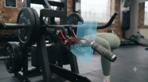 Detailed view of the adjustable safety catches on a belt squat machine for secure training.