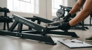 A selection of plate-loaded leverage machines arranged in a modern UK commercial fitness facility.