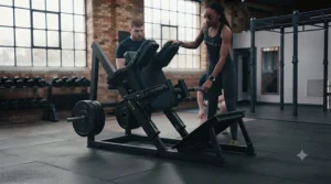 Detailed view of safety handles on a heavy-duty gym hack squat machine.