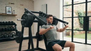 Commercial grade plate loaded leverage chest press machine.