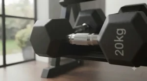 Full weight progression of dumbbell sets ranging from light to heavy on a multi-tier stand.