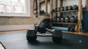 Durable matte black cast iron dumbbells showing a chip-resistant finish designed for long-term home use.