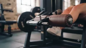 Adjustable roller pads and ankle support on a leg extension machine
