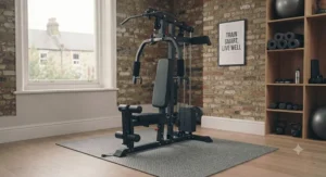 A fully equipped home fitness studio featuring a premium multi gym machine as the centrepiece.