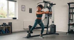 A full-body strength training routine using a versatile single stack multi gym at home.