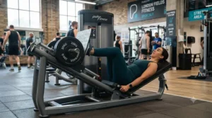 Compact horizontal leg press machine suitable for home gym setups.