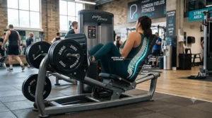 Visual example of maintaining neutral spine alignment on a leg press.