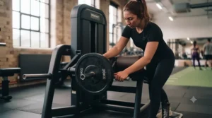 Loading weight plates onto the pin of a plate loaded leg extension
