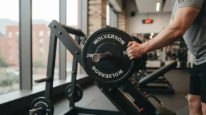 Safe technique for loading Olympic weight plates onto a plate-loaded leg machine.