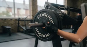 Loading weight plates onto a professional plate loaded shoulder press machine.
