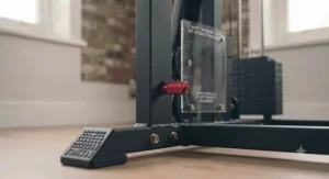 Safety mechanisms and stability features of a premium home gym machine.