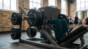 A plate-loaded leg press machine in a modern UK fitness centre.