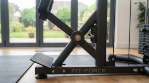 High-quality steel frame of a Bio Force style gym in a garden room.