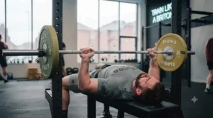 Athlete performing a clean and jerk with a 15kg Olympic bar during a WOD.