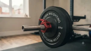 Durable coloured aluminium barbell collars designed for heavy strength training.