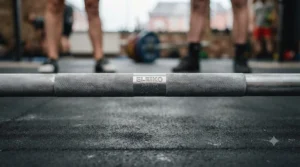 Close-up view of a 50mm Olympic barbell sleeve designed for standard bumper plates.